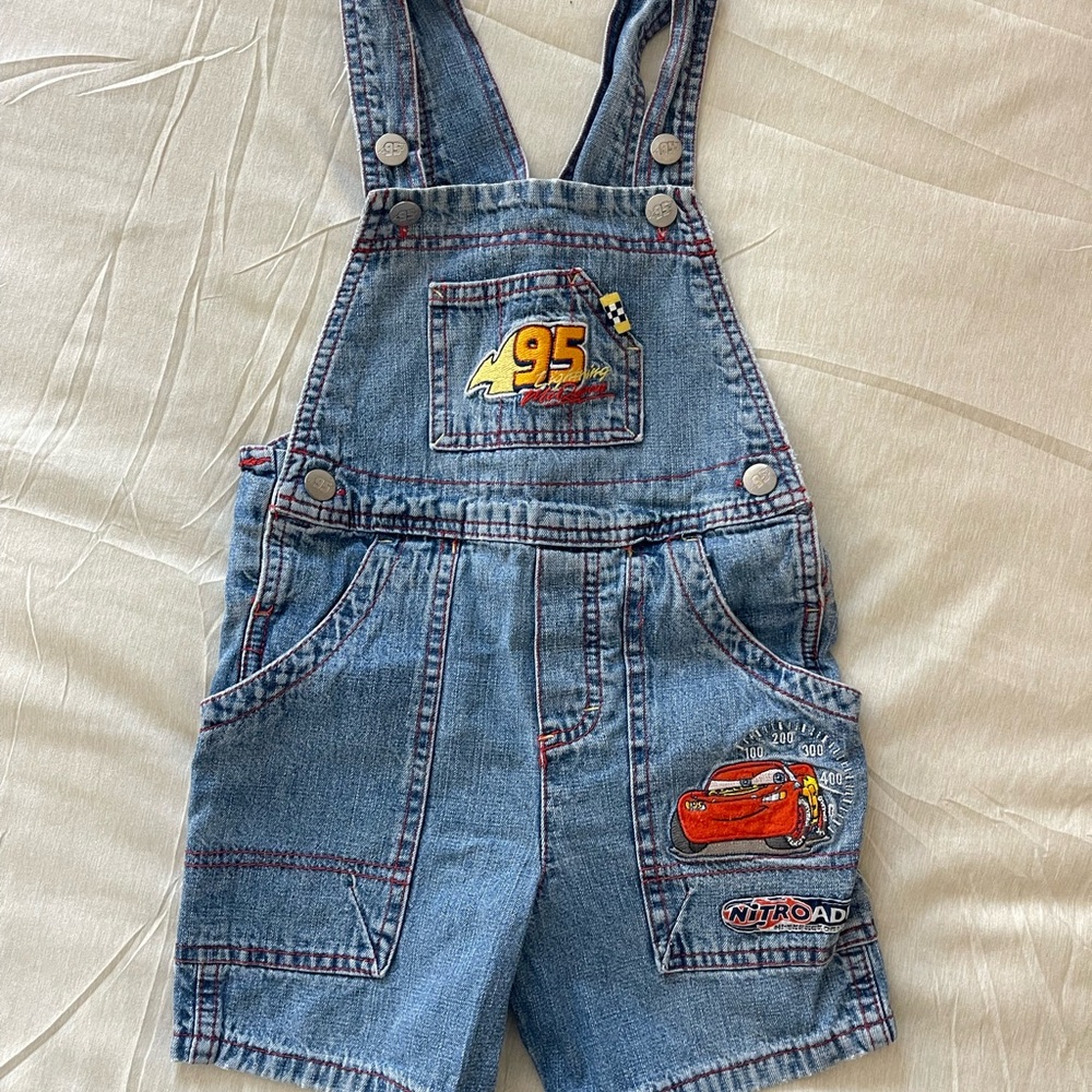 Vintage Disneys Cars Lightning McQueen Denim Overalls